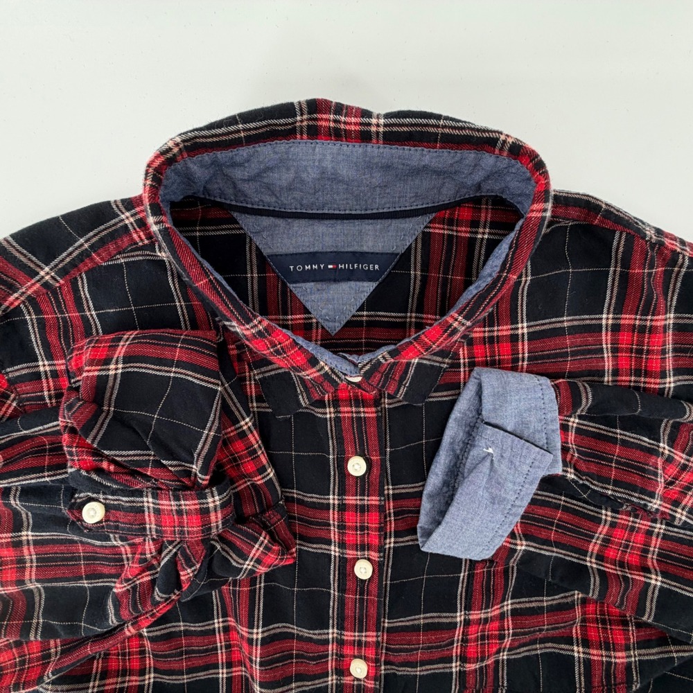 Tommy Hilfiger Plaid Flannel Long Sleeve Button Up Shirt Men Size L